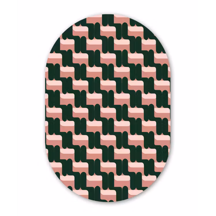 Vlechtpatroon - Groen - Roze - Geometrisch Wandcirkel Ovaal Aluminium middel 839 -3d