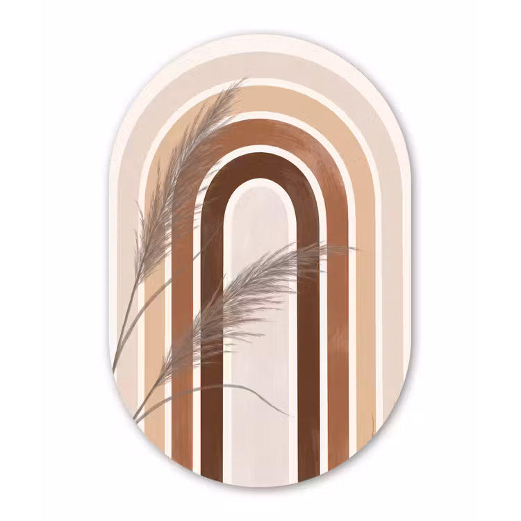 Abstract - Bogen - Plant - Boho - Beige Wandcirkel Ovaal Aluminium middel -3d