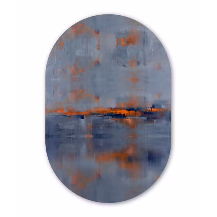 Abstract - Kleuren - Modern - Oranje - Grijs Wandcirkel Ovaal Aluminium middel -3d