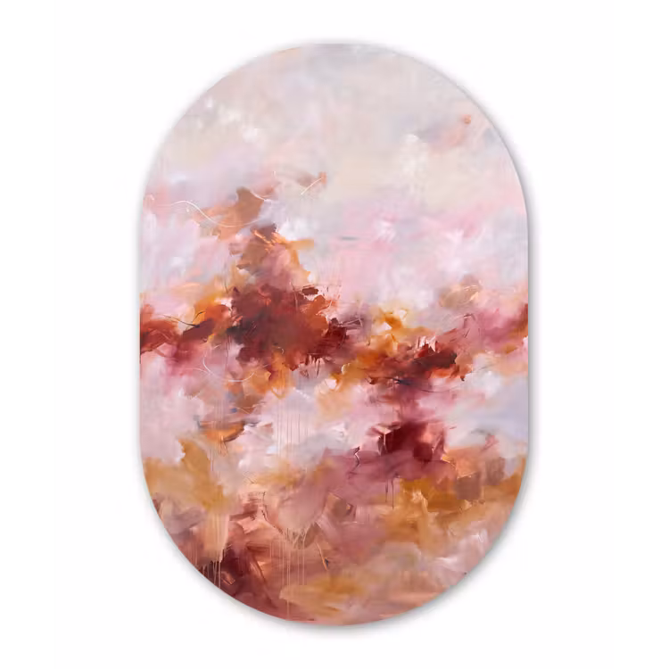 Abstract - Kleurrijk - Kunst - Modern - Roze-Rood Wandcirkel Ovaal Aluminium middel -3d