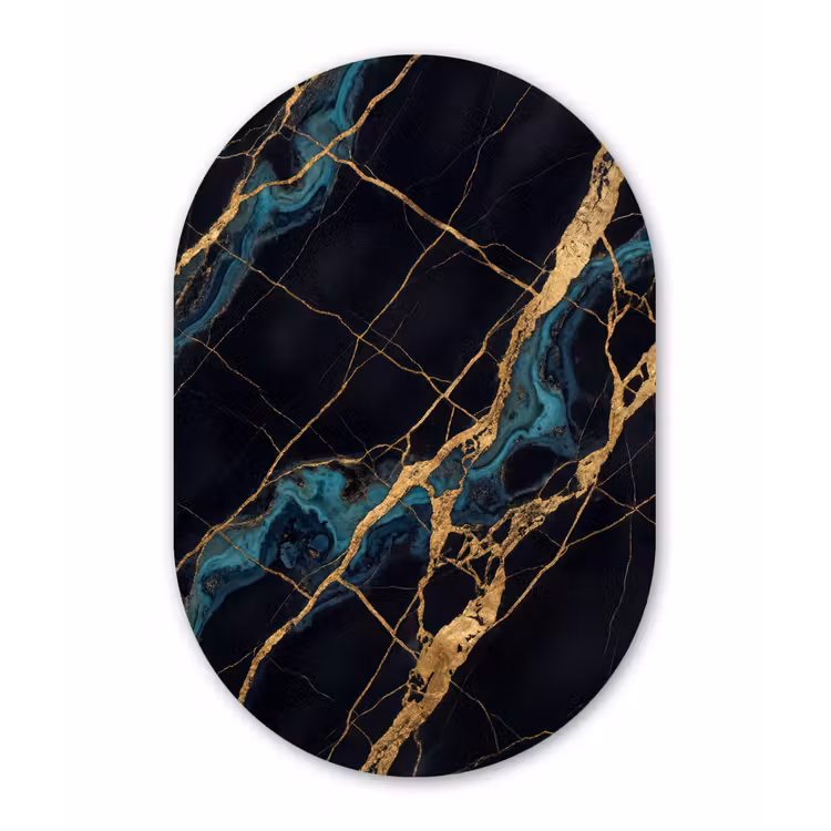 Abstract - Gouden lijnen - Kunst - Modern - Zwart Wandcirkel Ovaal Aluminium middel -3d