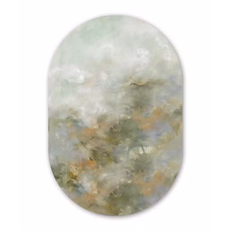 Abstract - Groen - Beige - Modern - Kunst Wandcirkel Ovaal Aluminium middel -3d