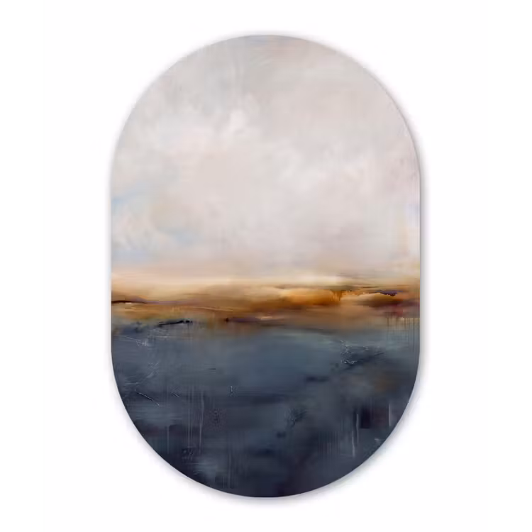 Abstract - Horizon - Water - Modern - Beige Wandcirkel Ovaal Aluminium middel -3d