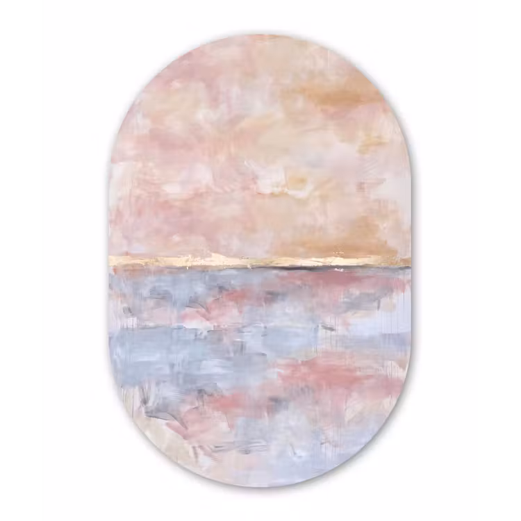Abstract - Horizontaal - Kunst - Roze - Goud Wandcirkel Ovaal Aluminium middel -3d