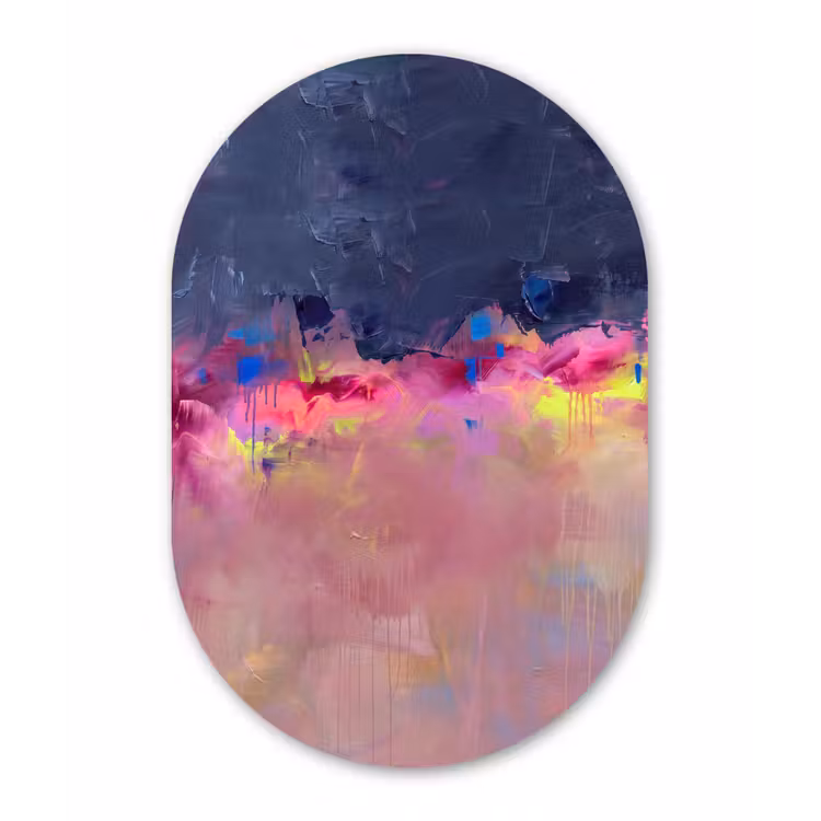 Abstract - Textuur - Kleuren - Modern - Roze Wandcirkel Ovaal Aluminium middel -3d