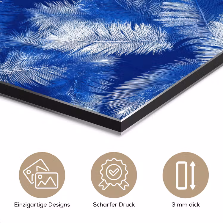 Palmblad - Patroon - Blauw aluminium wit klein 46 -closeup_DE