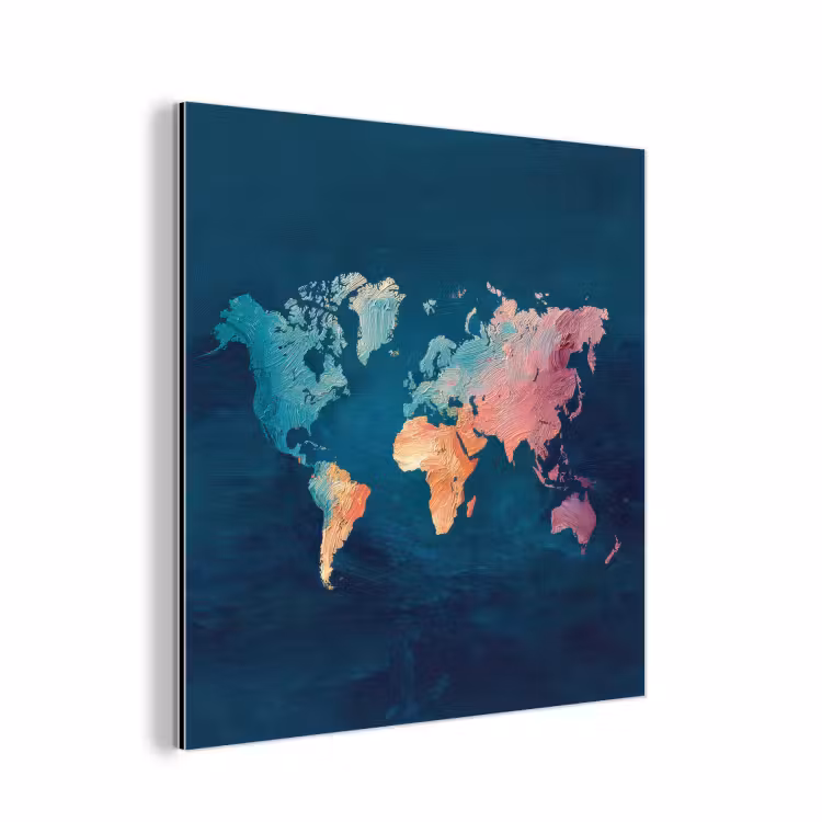 Pastel - Textuur - Wereldkaart aluminium wit klein -3d