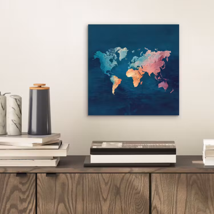 Pastel - Textuur - Wereldkaart aluminium wit klein -sfeer1