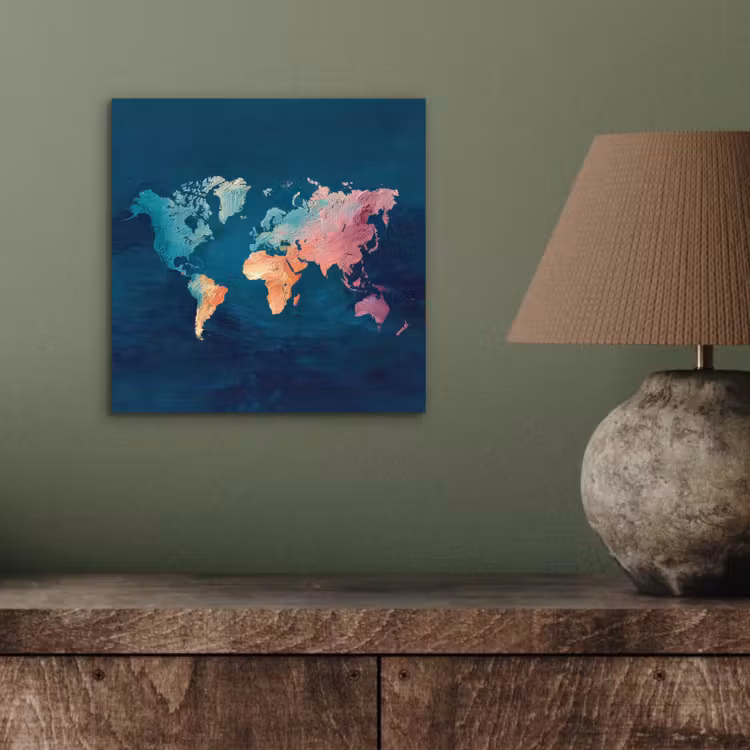 Pastel - Textuur - Wereldkaart aluminium wit klein -sfeer2