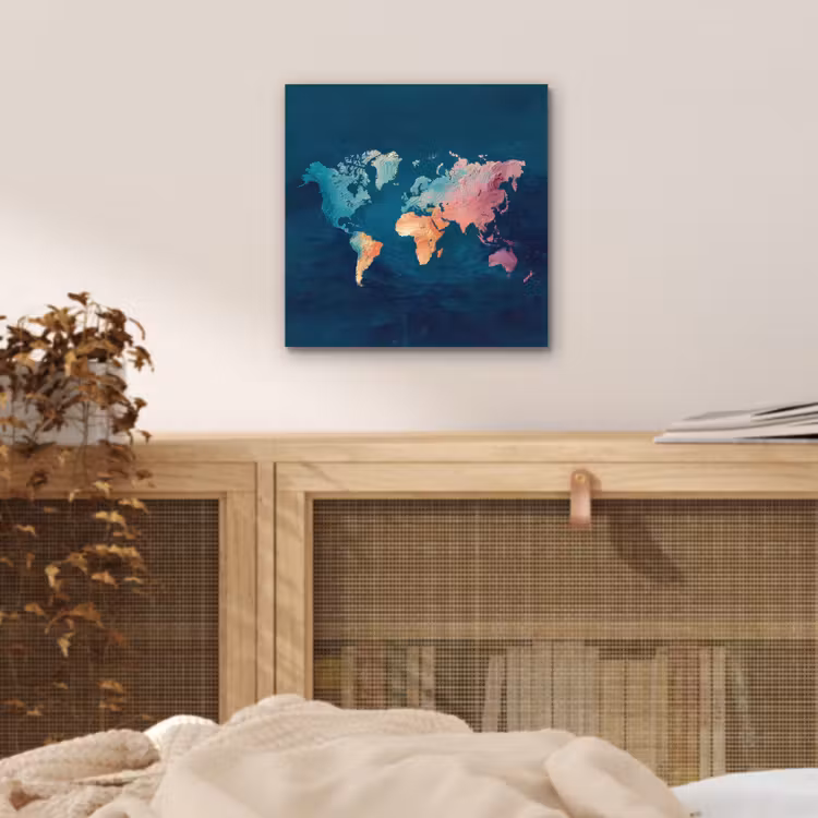 Pastel - Textuur - Wereldkaart aluminium wit klein -sfeer3