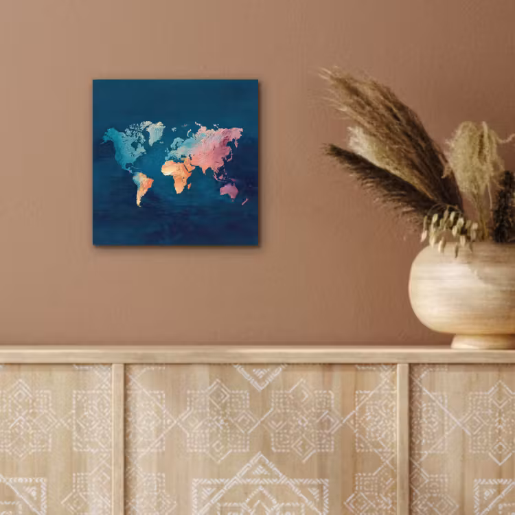 Pastel - Textuur - Wereldkaart aluminium wit klein -sfeer4