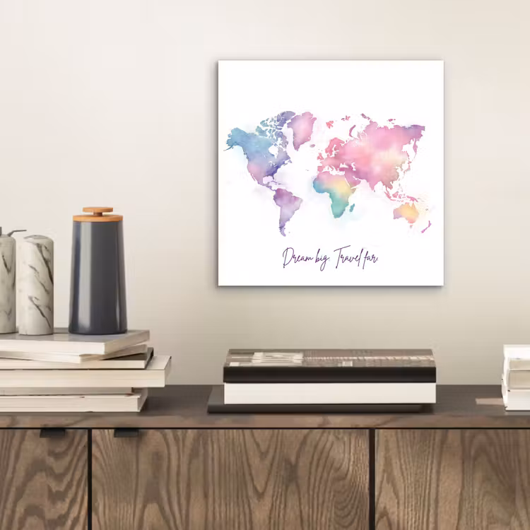 Pastel - Wereldkaart - Quote - Dream aluminium wit klein -sfeer1