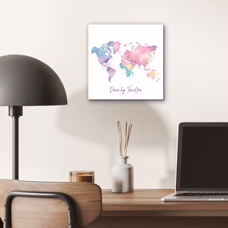 Pastel - Wereldkaart - Quote - Dream aluminium wit klein -sfeer5