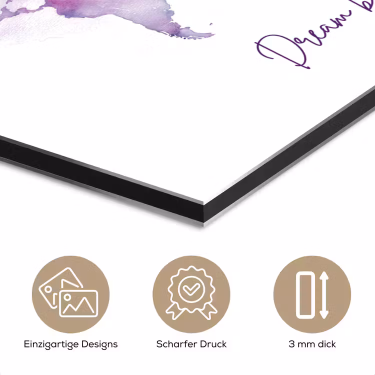 Pastel - Wereldkaart - Quote - Dream aluminium wit klein -closeup_DE