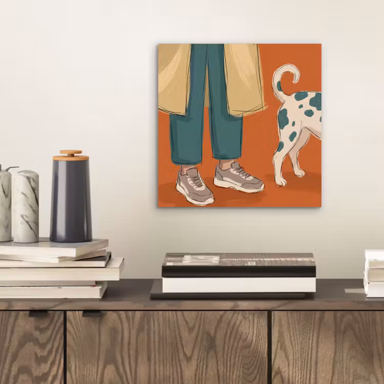 Persoon - Hond - Dieren - Illustratie - Modern aluminium wit klein -sfeer1
