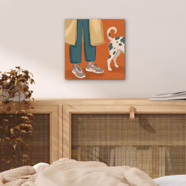 Persoon - Hond - Dieren - Illustratie - Modern aluminium wit klein -sfeer3
