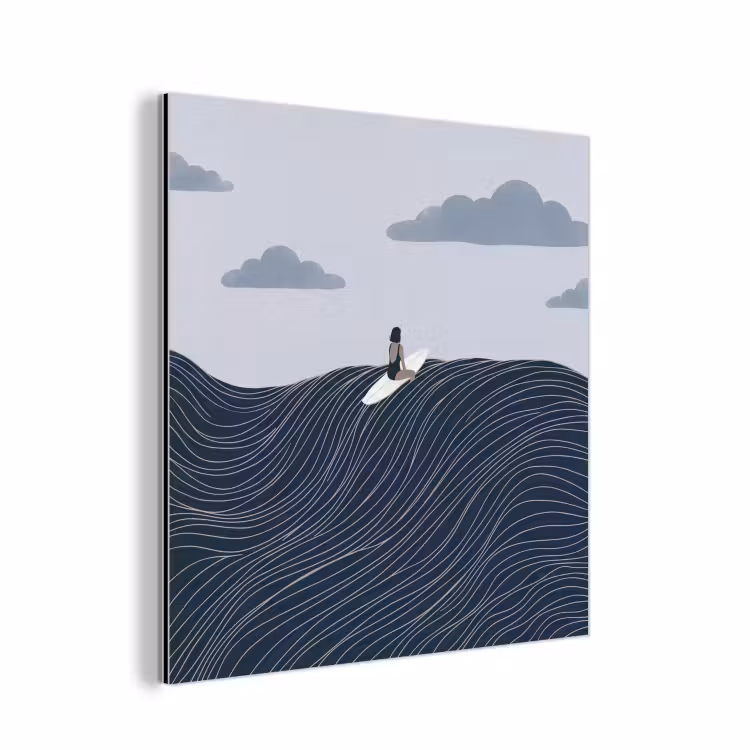 Persoon - Surfen - Oceaan - Natuur - Modern aluminium wit klein -3d