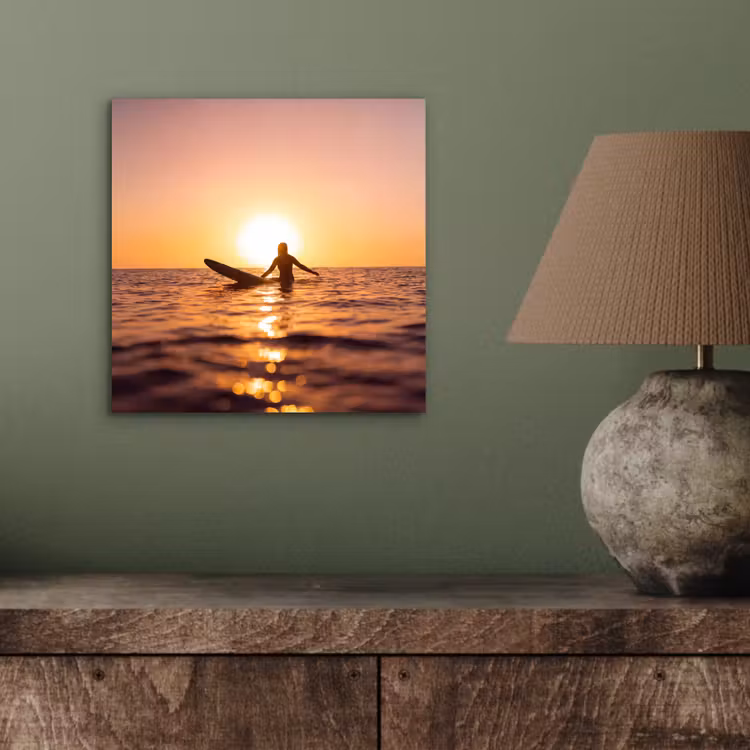 Persoon - Surfen - Zonsondergang - Zee - Oranje aluminium wit klein -sfeer2