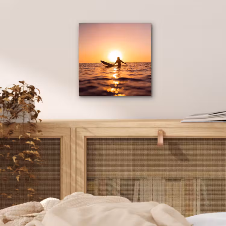 Persoon - Surfen - Zonsondergang - Zee - Oranje aluminium wit klein -sfeer3