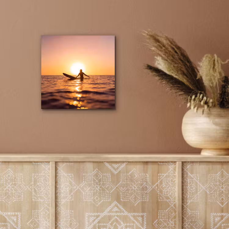 Persoon - Surfen - Zonsondergang - Zee - Oranje aluminium wit klein -sfeer4