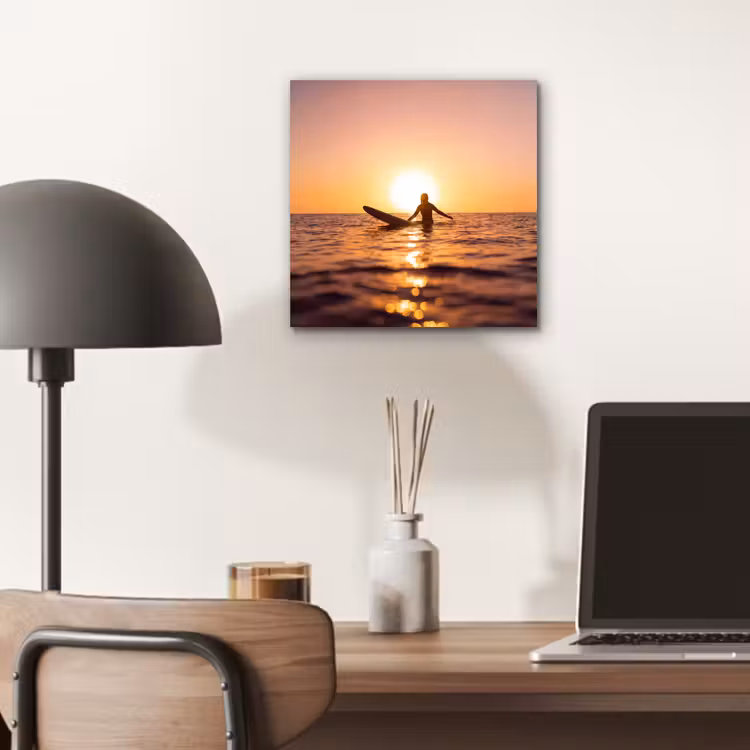 Persoon - Surfen - Zonsondergang - Zee - Oranje aluminium wit klein -sfeer5