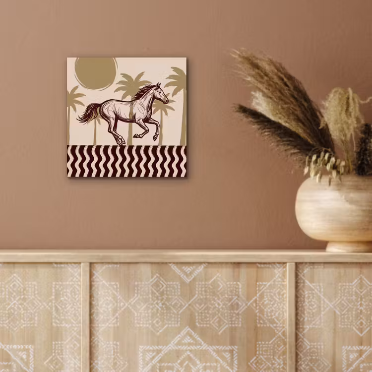 Paard - Galopperend - Woestijn - Illustratie aluminium wit klein -sfeer4