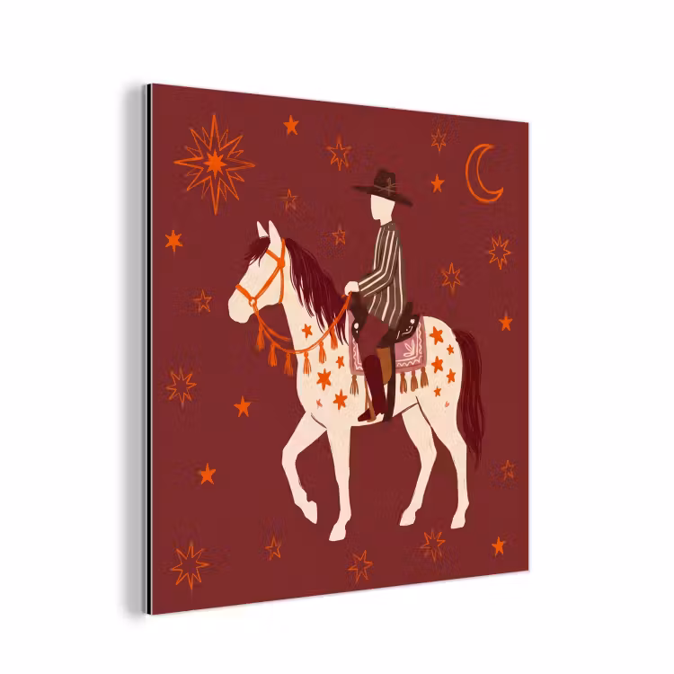 Paard - Ruiter - Sterren - Nacht - Illustratie aluminium wit klein -3d