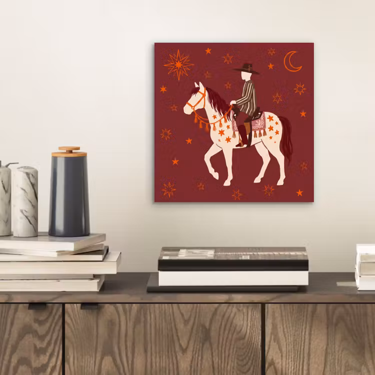 Paard - Ruiter - Sterren - Nacht - Illustratie aluminium wit klein -sfeer1