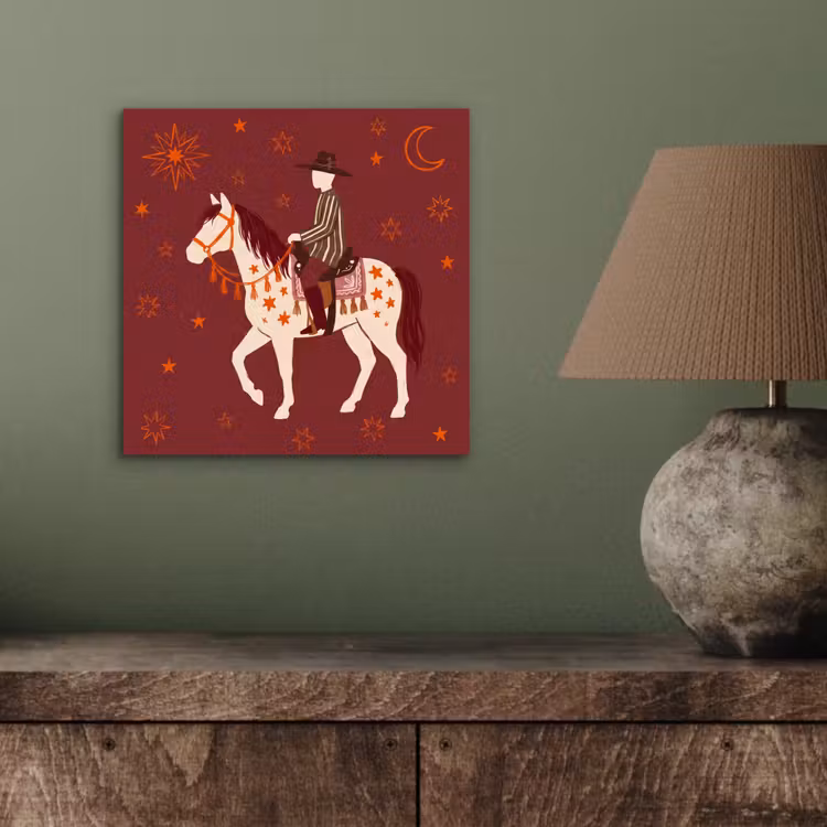 Paard - Ruiter - Sterren - Nacht - Illustratie aluminium wit klein -sfeer2