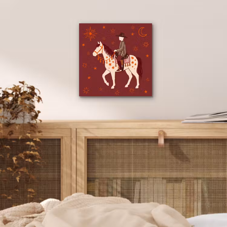 Paard - Ruiter - Sterren - Nacht - Illustratie aluminium wit klein -sfeer3