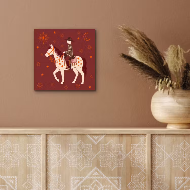 Paard - Ruiter - Sterren - Nacht - Illustratie aluminium wit klein -sfeer4