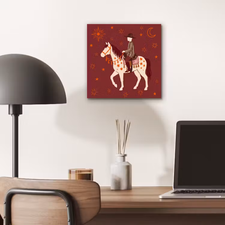 Paard - Ruiter - Sterren - Nacht - Illustratie aluminium wit klein -sfeer5