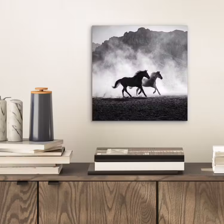 Paard - Ren - Stof - Zwart-wit - Dieren aluminium wit klein -sfeer1