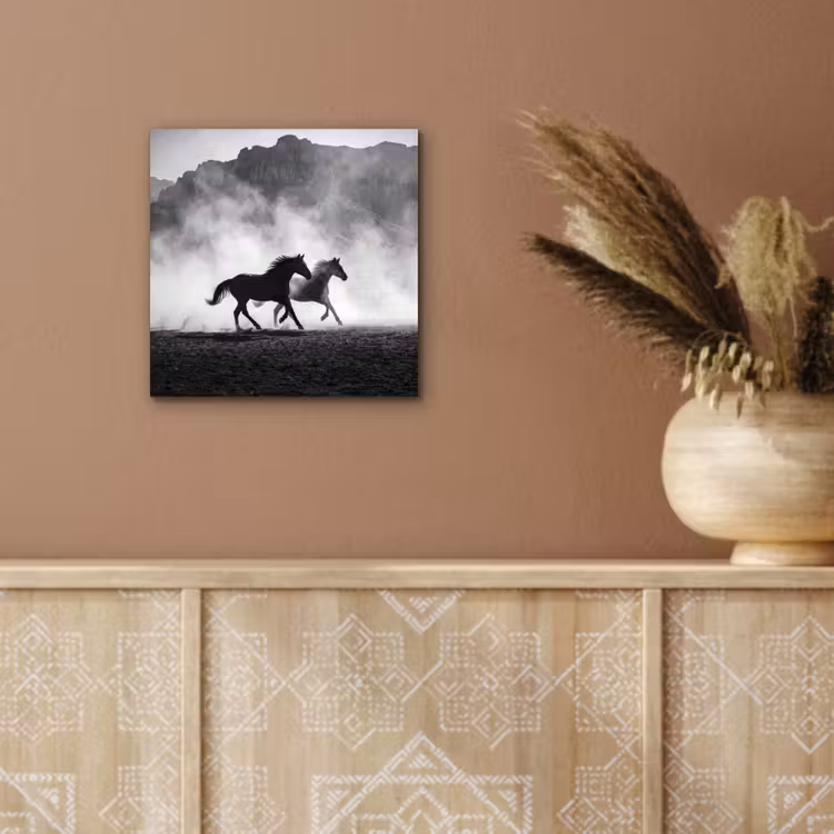 Paard - Ren - Stof - Zwart-wit - Dieren aluminium wit klein -sfeer4
