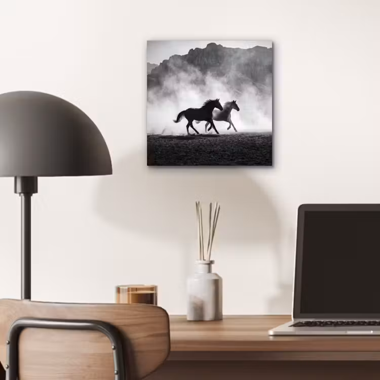 Paard - Ren - Stof - Zwart-wit - Dieren aluminium wit klein -sfeer5