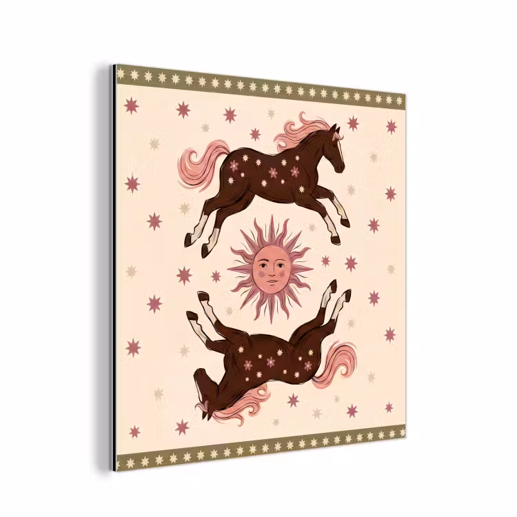 Paard - Zon - Mystiek - Illustratie - Roze aluminium wit klein -3d