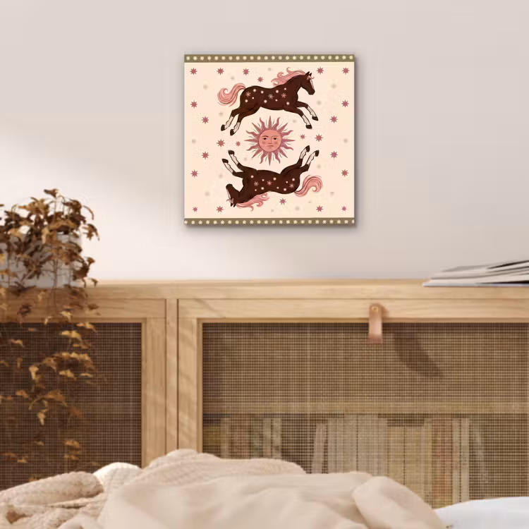 Paard - Zon - Mystiek - Illustratie - Roze aluminium wit klein -sfeer3