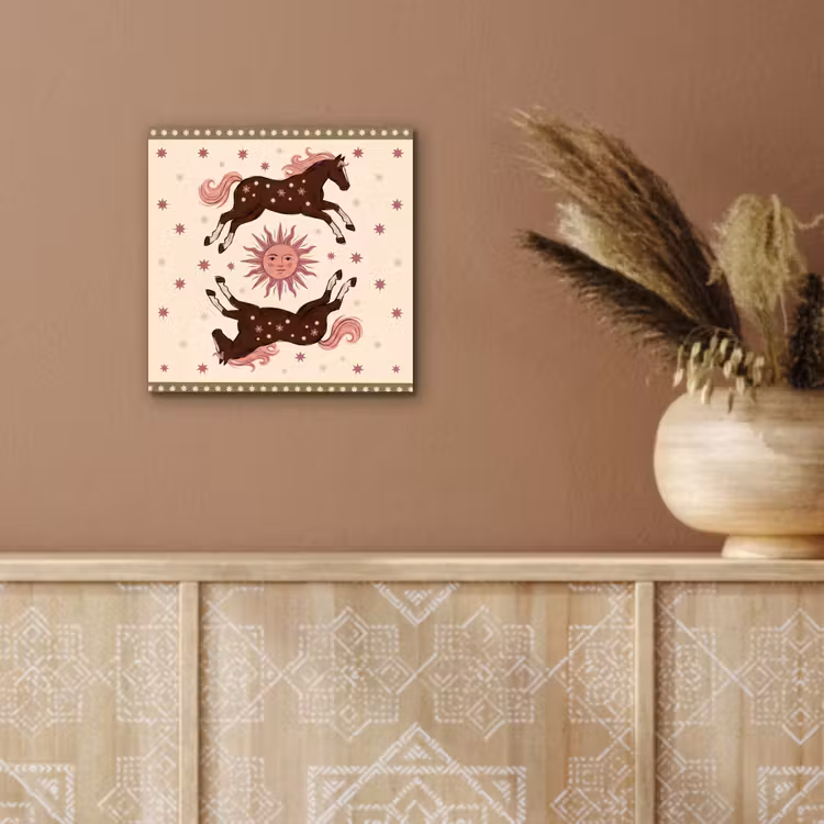 Paard - Zon - Mystiek - Illustratie - Roze aluminium wit klein -sfeer4