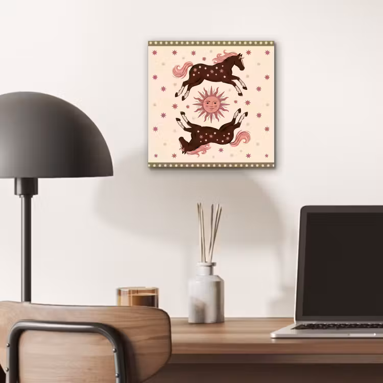 Paard - Zon - Mystiek - Illustratie - Roze aluminium wit klein -sfeer5