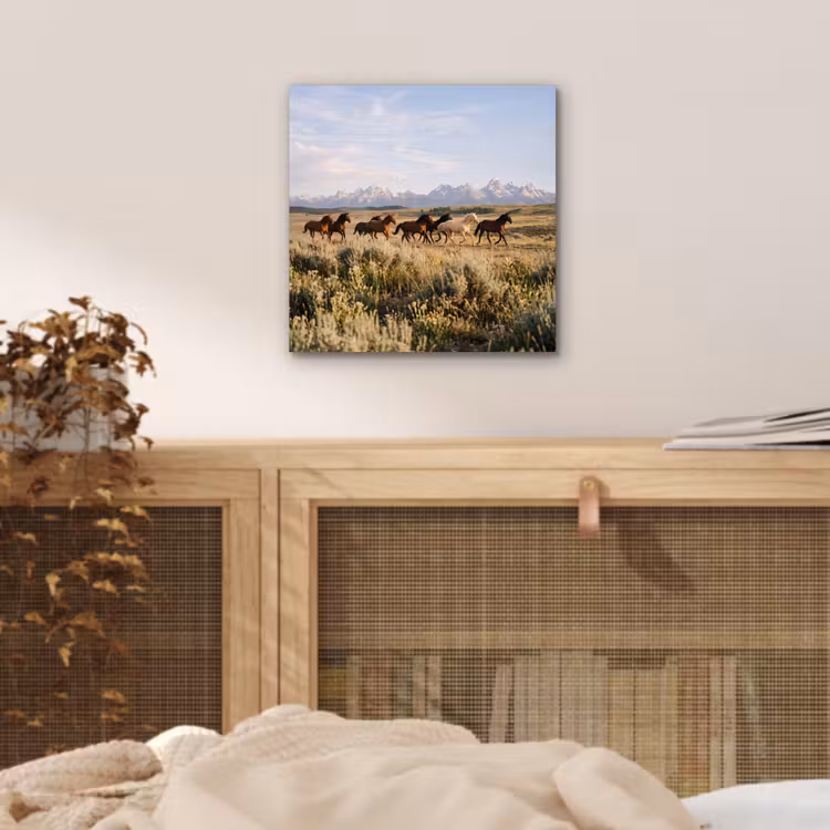 Paarden - Kudde - Bergen - Vrijheid - Wild aluminium wit klein -sfeer3