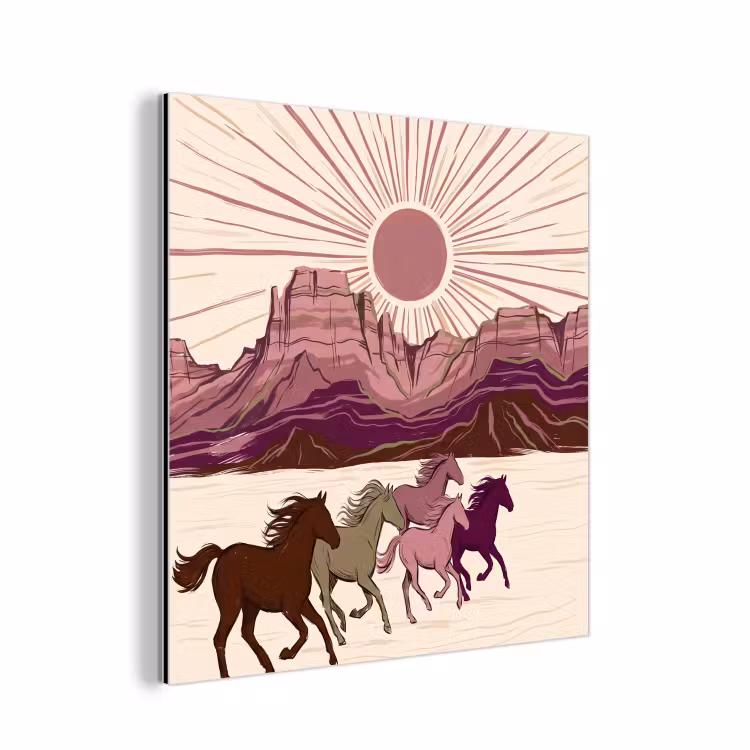 Paarden - Rennend - Woestijn - Natuur - Abstract aluminium wit klein -3d