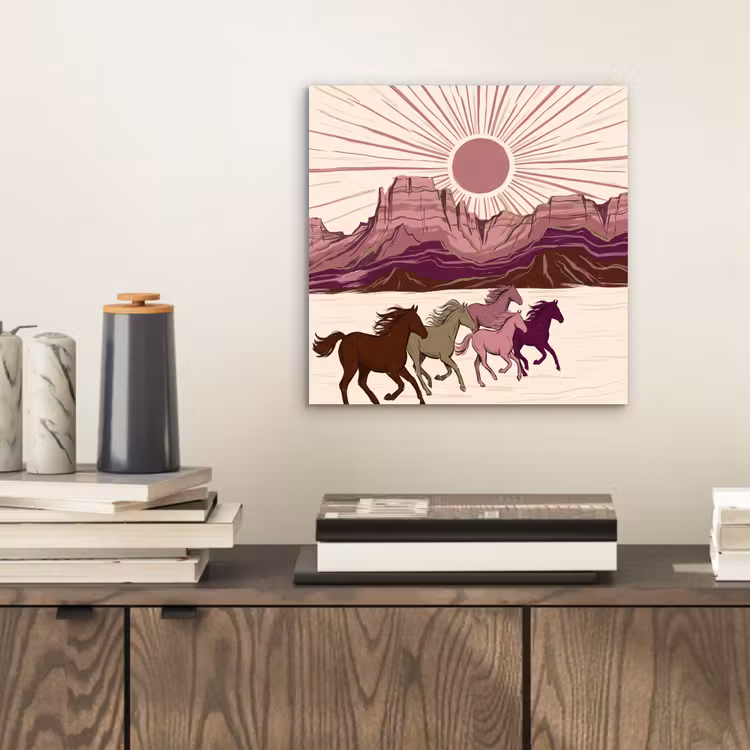 Paarden - Rennend - Woestijn - Natuur - Abstract aluminium wit klein -sfeer1