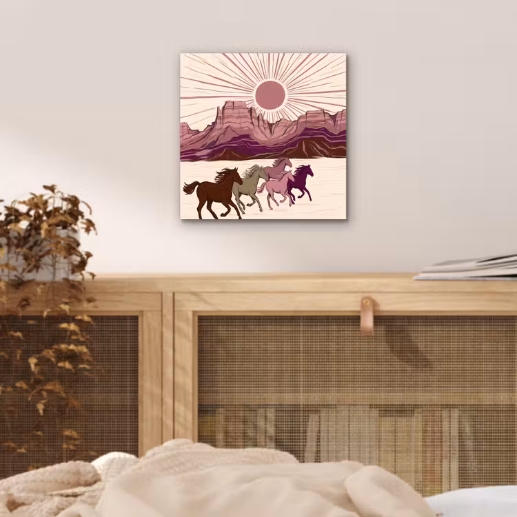 Paarden - Rennend - Woestijn - Natuur - Abstract aluminium wit klein -sfeer3