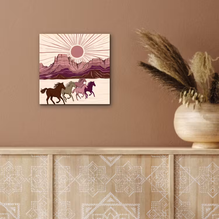 Paarden - Rennend - Woestijn - Natuur - Abstract aluminium wit klein -sfeer4