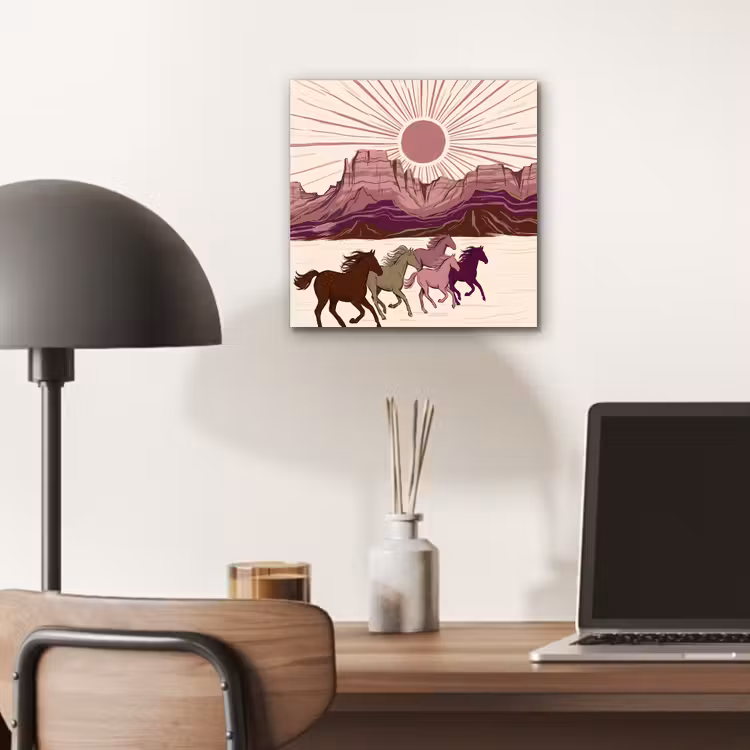 Paarden - Rennend - Woestijn - Natuur - Abstract aluminium wit klein -sfeer5