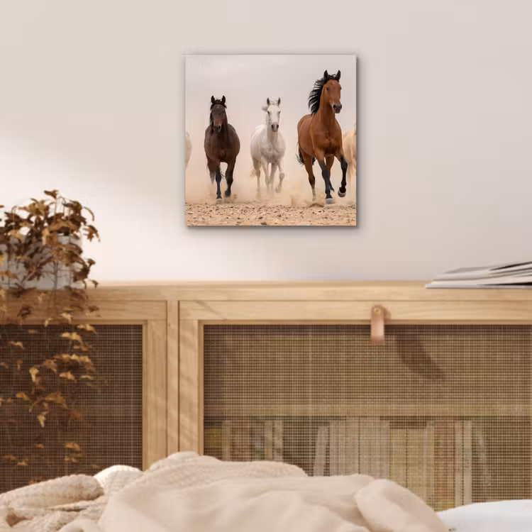Kudde paarden - Stofwolk - Bruin - Zwart aluminium wit klein -sfeer3