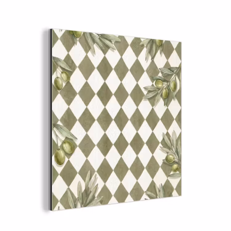 Plant - Olijftakken - Waterverf - Mediterraan - Groen aluminium wit klein -3d