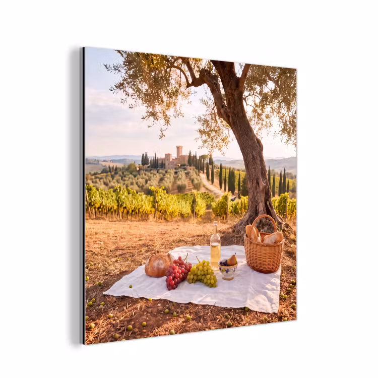 Picknick - Wijngaard - Landschap - Zomer - Eten aluminium wit klein -3d
