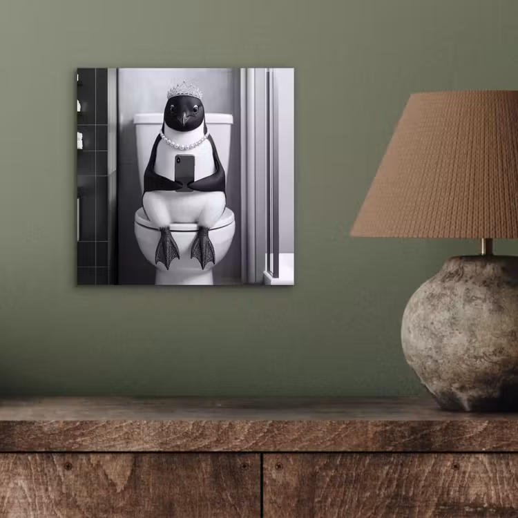Pinguïn - Telefoon - Toilet - Zwart - Wit aluminium wit klein -sfeer2
