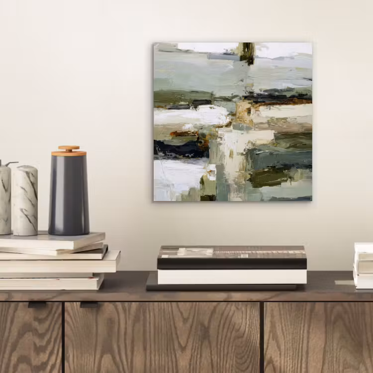 Penseelstreken - Groen - Abstract - Japandi aluminium wit klein -sfeer1